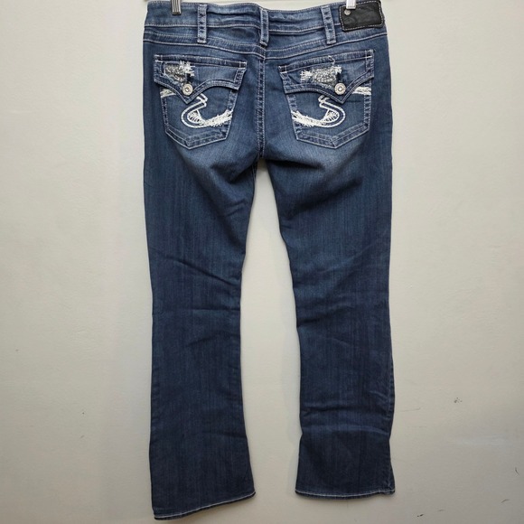 Silver‎ Pioneer Jeans Women's Boot Cut Dark Wash Denim Embellished Pockets 30/33 - Picture 3 of 14